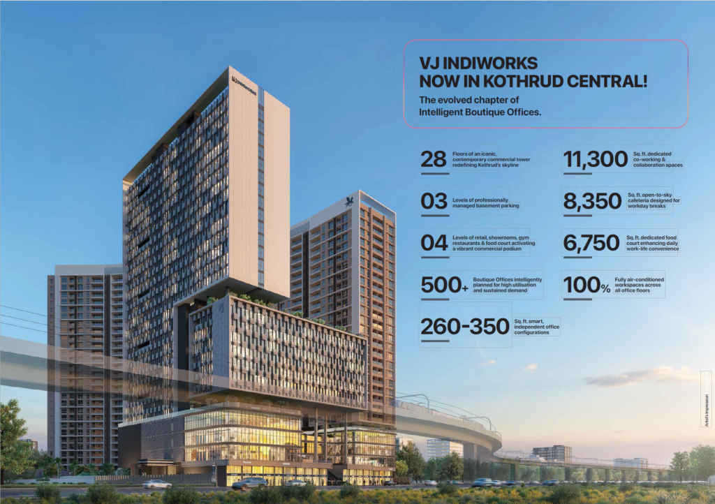VJ IndiWorks Kothrud Central premium boutique office spaces by Vilas Javdekar Developers in Kothrud, Pune.
